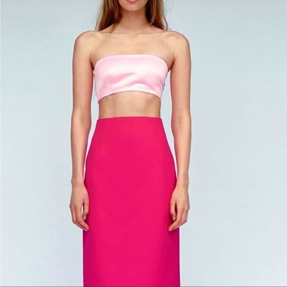 Zara NWT Cropped Bandeau Top Pink Size M Limited Edition Bloggers Fav - Picture 4 of 10